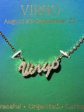 “Virgo” Gold Plated Sterling Silver Cubic Zirconia Zodiac Necklace Jewelry NEW
